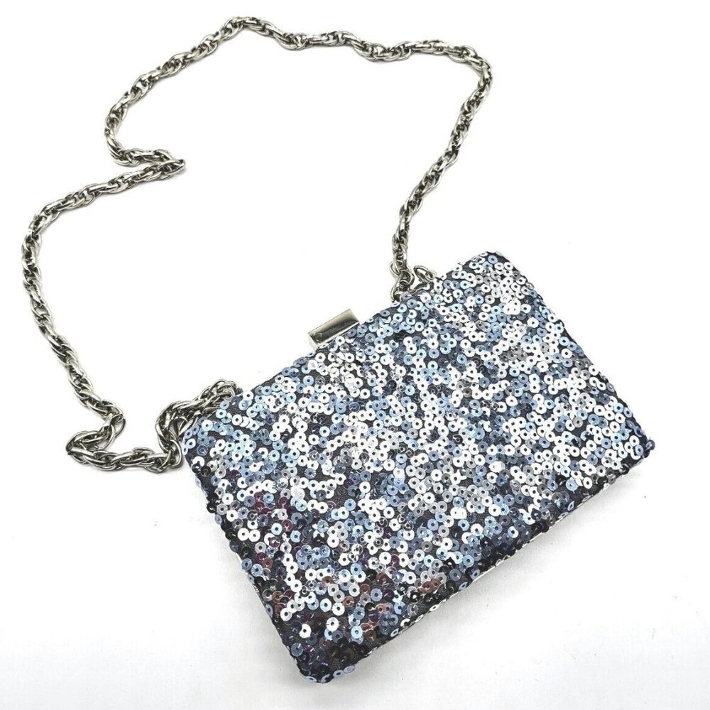 Silver Sequin Purse Bag Glam Bridal Prom Formal  White House Black Market Blingy